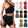 Womens Tracksuits Bra Underwear Two Piece Outfits Rib Sports Fitness One Shoulder Beauty Vest Comfortable Casual Suit