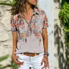 Women's Blouses Shirts Spring Summer Bohemian Western Ethnic Zipper Tees Short Sleeve Tshirt Clothing Turndown Collar Printing Pullover Tops 230717