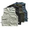 Men's Vests V-neck Sleeveless Waistcoat Versatile Outdoor Cargo With Multiple Pockets Zipper Placket Stylish For Summer