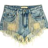 Femmes Shorts Luxe Strass Paillettes Gland Denim Femmes 2023 Mode D'été Taille Basse Bleu Jeans Pantalon Court Femme Poches Trou