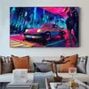 Cyberpunk Porsche Comics Cool Car Canvas Måla superbilar Affischer Väggkonsttryck Bilder för vardagsrum Boy's Room Home Decor W06