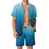 Survêtements pour hommes Ensembles pour hommes Noir Indigo à Aqua Blue Chemise décontractée Set Retro Beach Shorts Summer Graphic Suit 2 Piece Clothing Plus Size