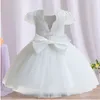 Baby paljett blomma klänning 12m tjej vit dop båge tutu klänning flicka 1 år födelsedag prinsessan outfit småbarn 1: a nattvardsdräkt