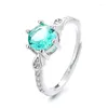 Cluster Ringen Real S925 Sterling Zilveren Ring Licht Luxe Groene Zirkoon Open Voor Vrouwen Mode Engagement Verjaardagscadeau Sieraden