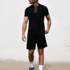 Heren Trainingspakken Zomer Korte Mouwen Trainingspak Voor Mannen Effen Kleur Ronde Hals Zip T-shirt Trekkoord Shorts Sets Casual 2 Stuk Pakken