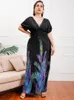 Basic Casual Dresses Dress Women Summer Sexy Neck Short Sleeve Casual Loose Bohemian Beach Plus Size Long Dresses L-6XL 230717