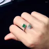 Cluster Rings Original Design S925 Silver med tvåfärgade fyrkantiga diamanter kvinnors förlovningsring Emerald Topaz Justerbara lyxsmycken