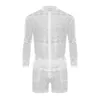 Homens Tracksuits Verão Set Homens Manga Longa T-shirt Shorts Casual Férias Beachwear Lace Sexy Top e Calças Dois Conjuntos de Peças Homem Matching Outfits 230718