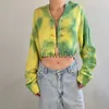 Cryptographique Femme Automne 2022 Filles Vert Cardigan Surdimensionné Crop Top Pull Tricoté Mignon À Manches Longues Épingles Pulls Tie Dye Cartigans J230718