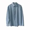 Mannen Casual Shirts 2023 Koreaanse Mode Lente Meer Blauw Mannen Luxe Lange Mouwen Los Drape Ijs Zijde Button up Shirt Blouse