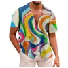 Camisas de vestir para hombres Elegante estampado 3d Verano Casual Camisa de manga corta con botones Moda Cómoda Suelta con blusas de bolsillo