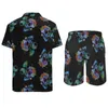 Agasalhos masculinos Conjuntos masculinos coloridos com estampa de caveiras Resumo de caveiras arte Casual Shorts verão retrô Beach Shirt Set manga curta estampado oversized