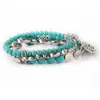 Strand Verzilverd Lichtmetalen Blad Levensboom Groene Turkoois Stenen Armband Bloem Etnische Stijl Sieraden