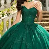 Classic Emerald Green Quinceanera Vestidos Apliques de renda Sweetheart Beading Tulle Ball vestidos de baile vestido vestido de Anos personalizado plus size special OCN Wear