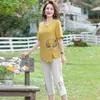 Etnische Kleding 2023 Vrouwelijke Zomer Chinese Stijl Tang Pak Top Katoen En Linnen Korte Mouwen Ronde Kraag Borduren Blouse s357