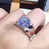 Cluster Ringen 5 S Big Crystal Zirkoon Diamanten Edelstenen Voor Vrouwen PT950 Wit Goud Zilver Kleur Fijne Sieraden Bijoux trendy Gift