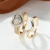 Wedding Rings 2pcs Luxury Heart Ring Set Silver Rose Gold Color White Zircon Promise Engagement For Women Bands Bridal Jewelry