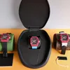 Män/kvinnor tittar på Richaer Mileres Skeleton Luxury Watch Red Yellow Canvas Strap Automatisk mekanisk klocka Sapphire Hålig ut armbandsur full funktion