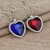 Kolye Kolye ZXMJ Ocean Heart Titanik Kristal Rhinestone Sevgililer Günü için Kadın Erkek Mavi Kırmızı Zincir