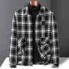 Mezclas de lana para hombres 2023 Steetwear de alta calidad Negro Blanco Plaid Otoño Invierno Hombres Gabardina de lana Chaqueta de celosía de colores contrastantes HKD230718