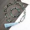 Pendant Necklaces Trendy 108 Mala Beads Women Bracelets Men 6mm Natural Green Fire Agates Bracelet Blessing Tassels Jewelry Gift