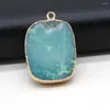 Pendant Necklaces Natural Stone Cube Pendants Gold Plate Amazonites For Jewelry Making DIY Women Necklace Earrings Crafts 20x30mm