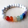 SN1122 Chakra Rainbow Bracelet Howlite Turquoise Bracelet Mala Bead Bracelet Womens Gemstone Bracelet Gift for Mom182U