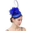 Bérets bleu Royal Satin mariage Fascinators femmes élégant violet chapeaux cheveux accessoires mariée maille Fedora chapeaux de haute qualité