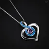 Pendant Necklaces Blue Fire Opal Stone Necklace Purple Crystal Infinity Heart Classic Silver Color Chain For Women Gift