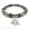 SN1120 Sacred Elephant Mala Bracelet Healing Mala Yoga Jewelry Moss Agate Zen Beaded Bracelet Christmas Gift216y