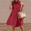 Lässige Kleider 2023 Sommer Britischer Stil Wellenausschnitt Lose Grundärmellos Solide Runde Süße Frische Frauen Große Schaukel Langes Kleid