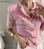 Pulls pour femmes Femme Chic Cardigan Été Élégant Tempérament Oneck Gros Bouton Conception Mince Solide Polyvalent Femme Court Haut À Tricoter J230718 J230718