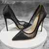 Kleid Schuhe Tikicup Strass Frauen Patchwork Schwarz Satin Gaze Spitze Zehen High Heel Party Schuhe 8 cm 10 cm 12 cm Elegante Stiletto Pumps 230717