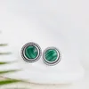 Orecchini a bottone Autentico orecchino in argento sterling 925 intarsiato in malachite naturale retrò stile nazionale antico regalo di gioielli da donna