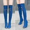 Moda Quente Botas Femininas Salto Alto Primavera Outono Peep Toe Over The Knee Boots Apertado Alto Stiletto Jeans Botas Cowboy Botas Femininas L230704