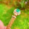 Bangle 14K Gold Color Luxury Paraiba Emerald Bracelet Charming Bangle for Women Weave Vintage Gmestone Bracelets Anniversary Gifts 230717