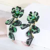 Stud Earrings European And American Fashion Brand Asymmetrical Pattern Blooming Resin Fringed Flowers Long Temperament Girl