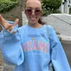 Kvinnor Hoodies Sweatshirts American Stylish Miami Letter Printing Sweatshirt Kvinnor Sky Blue Thick Warm Winter Tops 2021 Nya överdimensionerade Streetwear Fashi J230718