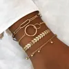 Bangle Trendy Geometric Link Chain Armband Set for Women Gold Color Leaves Heart Pendant Open Cuff Girls Jewelry