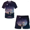 Mannen Trainingspakken Sterrenhemel Zomer 3D Gedrukt T-shirt Shorts Set Sportkleding Trainingspak O Hals Korte Mouw Kleding Pak