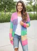 Kvinnors tröjor Fitshinling Rainbow Rands Long Cardigan tröja Kvinnor Stickade kläder Färgglada Winter Coat Knitwear Slim Casual Jackets Ny L230718