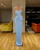 2023 Afrika Seksi Nedime Elbiseleri Açık Mavi Kılıf Deniz Kızı Artı Boyut Uzun Saten Bölünmüş Onur Hizmetçisi Düğün Konuk Elbise Karışık Stiller Süpürme Tren