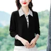 Dames Blouses Overhemden Lente Zomer T-shirt Kleding Lange mouw Ruimvallend Kraag Gestreepte knoop Patchwork Elegant Modieus Informeel Tops 230717