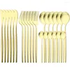 Dinnerware Sets Mint Gold 24Pcs Cutlery Set Matte Western Knives Flatware Fork Spoon Stainless Steel Silverware Kitchen Tableware