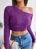 Kadın Sweaters Yeşil Sweater Uzun Kollu Külük Omuz Kırpılmış Sweaters Jumpers Kadın Sokak Giyim Sokak Slim Mor Y2K Örme Süveter J230718 J230718