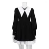 Casual Dresses French Vintage Design Feel Dress Doll Neck Wrapped Waist Slim Hepburn Style Small Black Poached 2023 Arrivals