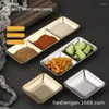 Dinnerware Sets Stainless Steel Gold Seasoning Dish Pot Dipping Bowl Soy Sauce Square Barbecue Snack Plate Kitchen Korean Condiment