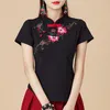 Ubranie etniczne Cheongsam Womens Plus Size Tops 2023 Letnia moda bawełniana mieszanka haftowa stojak na kołnierz krótki rękaw chiński styl qipao