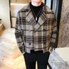 Men's Wool Blends Wool Blend Trench Coat Hommes Veste Abrigo Largo Hombre Woolen Coat Men Short Erkek Mont Korean Slim Plaid Jacket Men Tweed Coat HKD230718