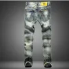 Big Size 42 2020 European Style Men Jeans Holes Frazzled Jeans Mens Casual Leisure Denim Long Pants Light Blue QQ0293346X